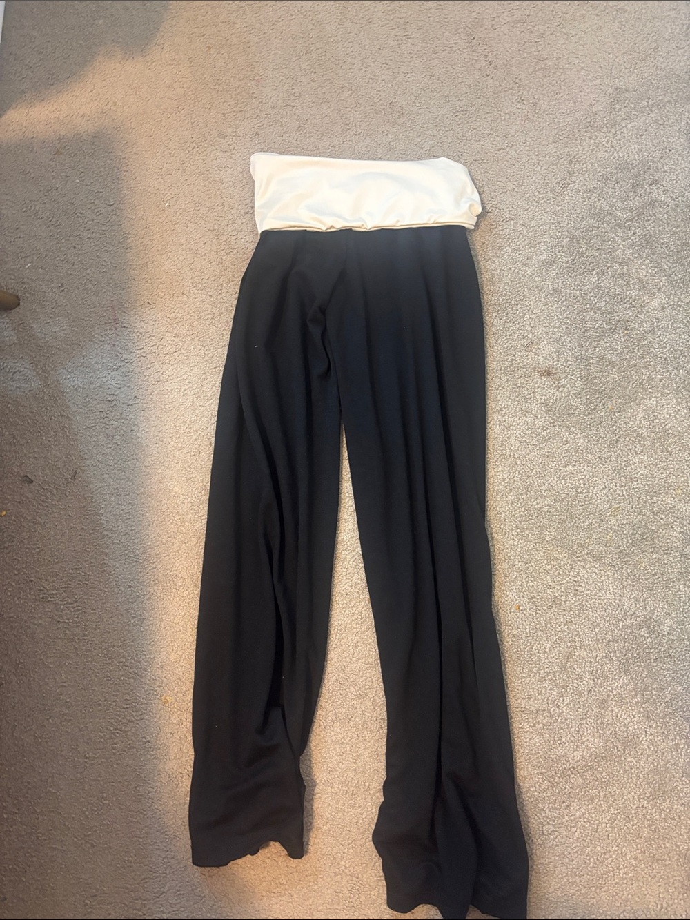 Black Wide-Leg Fold Over High-Waist Pants with Cream Fold-Over Waistband